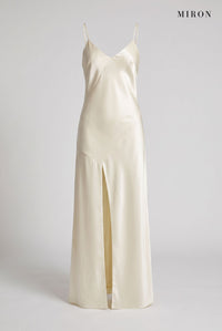 Cream Satin Slip Maxi Dress – front view