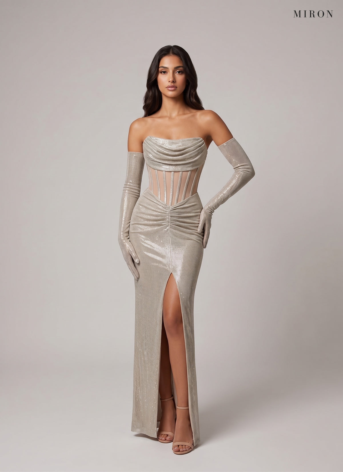 Miron Gold Corset Dress ED-GLD-001 – studio front view