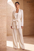 Ivory Satin 3-Piece Set – worn by model, travertine setting