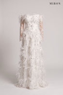 White Feather Off-Shoulder Gown – front view