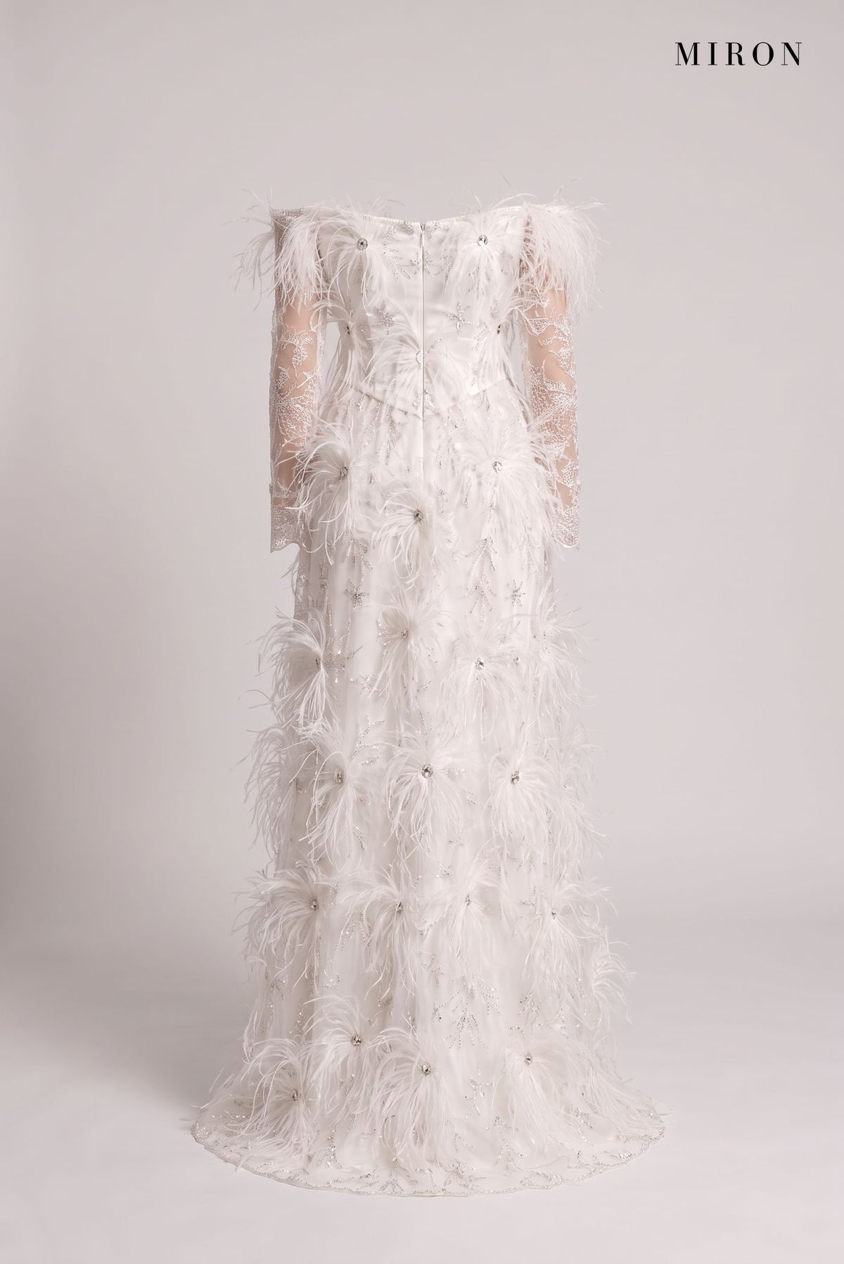 White Feather Off-Shoulder Gown – back view