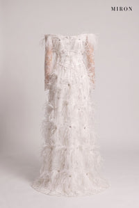 White Feather Off-Shoulder Gown – back view