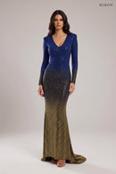Miron Multicolor Blue & Gold Crystal Embellished Dress ED-MLT-002 – studio front view