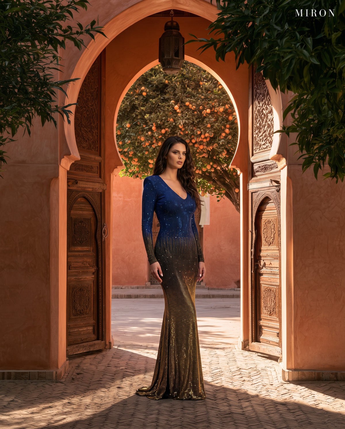 Miron Multicolor Blue & Gold Crystal Embellished Dress ED-MLT-002 – riad courtyard doorway