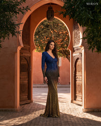 Miron Multicolor Blue & Gold Crystal Embellished Dress ED-MLT-002 – riad courtyard doorway