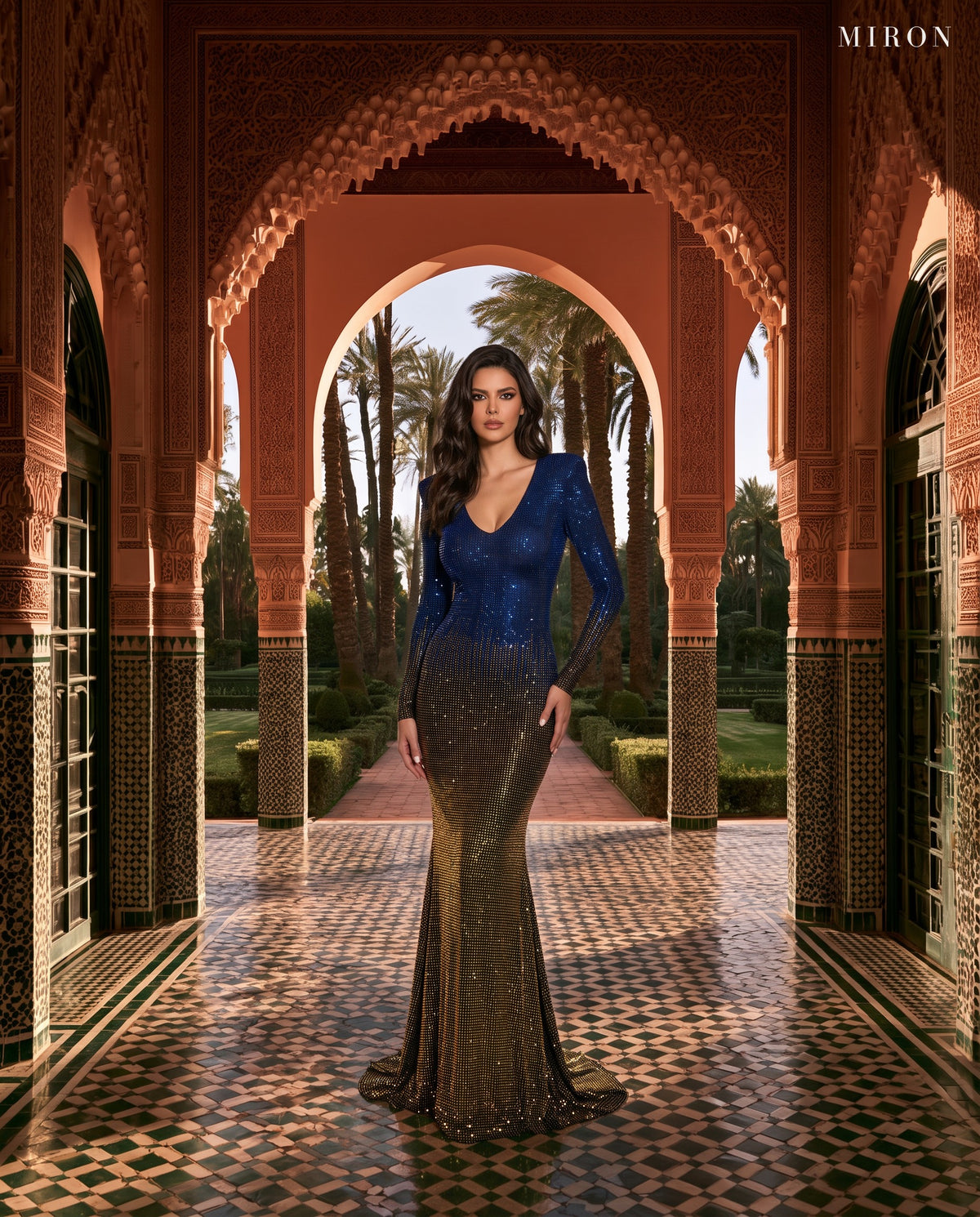 Multicolor Blue & Gold & Crystal Embellished Dress