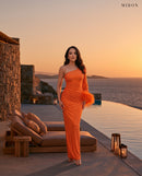 Miron Orange Crystal Embellished Dress With Feather ED-ORG-053 – Mykonos stone terrace