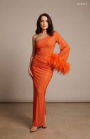 Miron Orange Crystal Embellished Dress With Feather ED-ORG-053 – studio front view