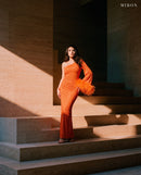 Miron Orange Crystal Embellished Dress With Feather ED-ORG-053 – sunlit stone steps