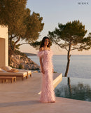 Miron Pink Off-Shoulder Beaded Dress With Feather ED-PNK-055 – Ibiza pool terrace
