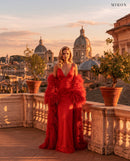 Miron Red Dress With Cape ED-RED-009 – Rome rooftop terrace