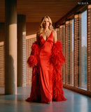 Miron Red Dress With Cape ED-RED-009 – brutalist window light