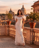 Miron Feather Dress ED-RED-013 – Rome rooftop terrace