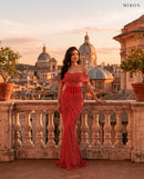 Miron Off Shoulder Crystallised Dress ED-RED-034 – Rome rooftop terrace