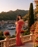Miron Off Shoulder Crystallised Dress ED-RED-034 – Portofino terrace