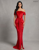 Miron Red Velvet Dress ED-RED-044 – studio front view