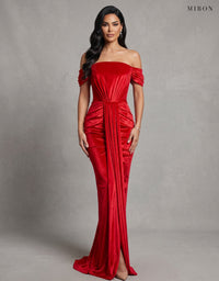 Miron Red Velvet Dress ED-RED-044 – studio front view