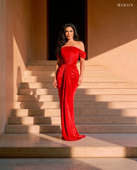 Miron Red Velvet Dress ED-RED-044 – sunlit stone steps
