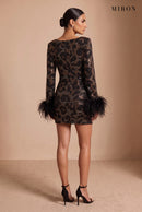 Tiger Crystal Feather-Cuff Mini Dress – studio, back