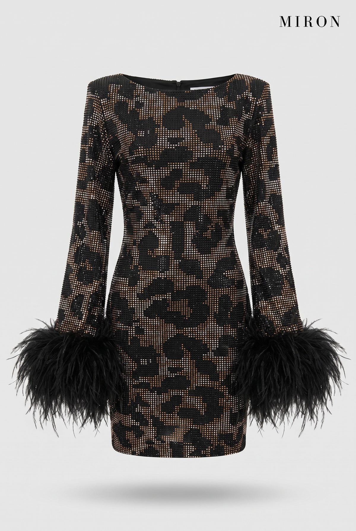 Tiger Crystal Feather-Cuff Mini Dress – front view