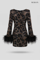 Tiger Crystal Feather-Cuff Mini Dress – back view