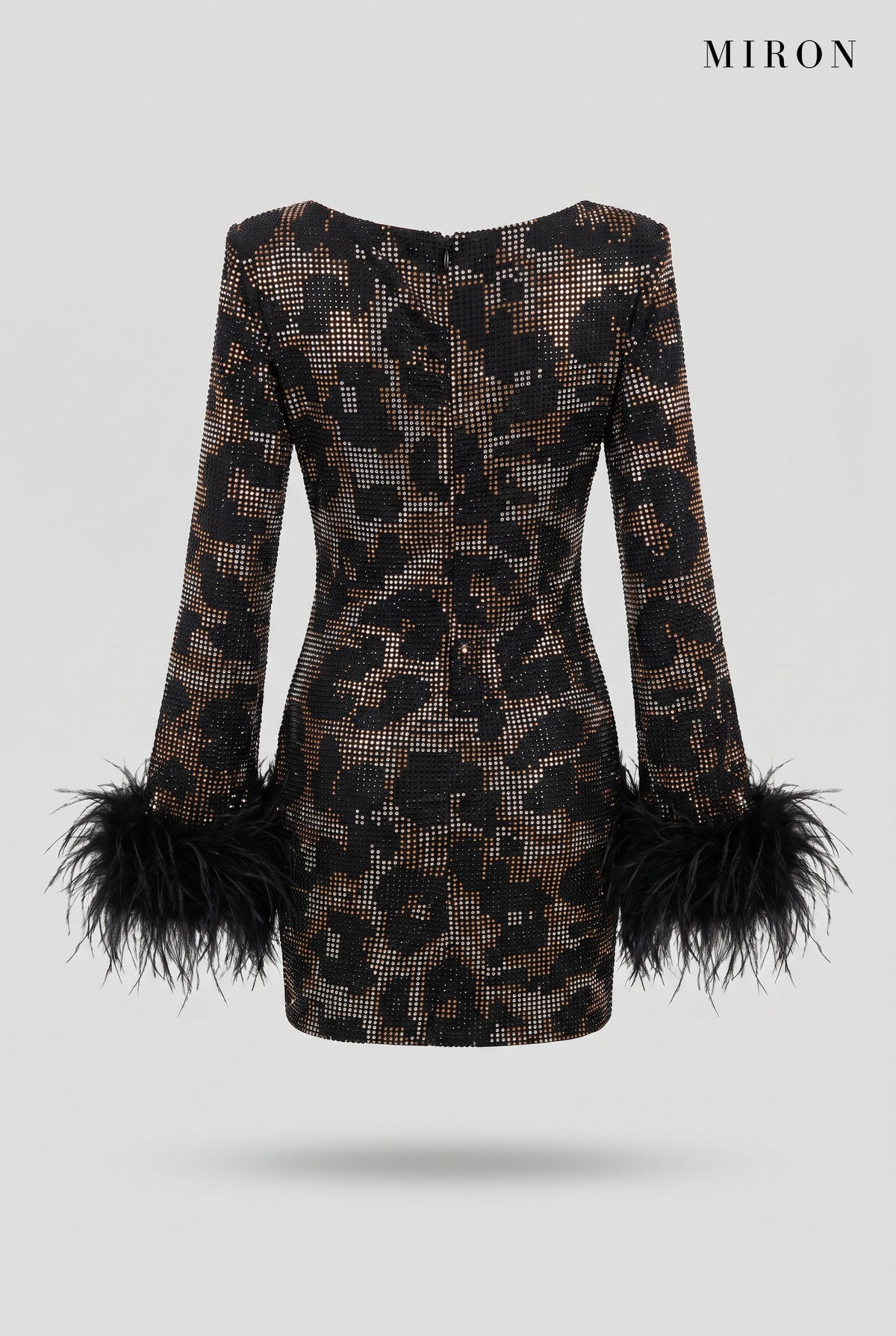 Tiger Crystal Feather-Cuff Mini Dress – back view