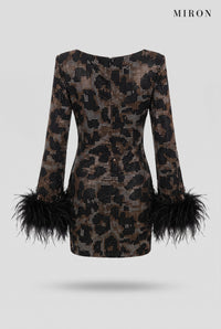 Tiger Crystal Feather-Cuff Mini Dress – back view