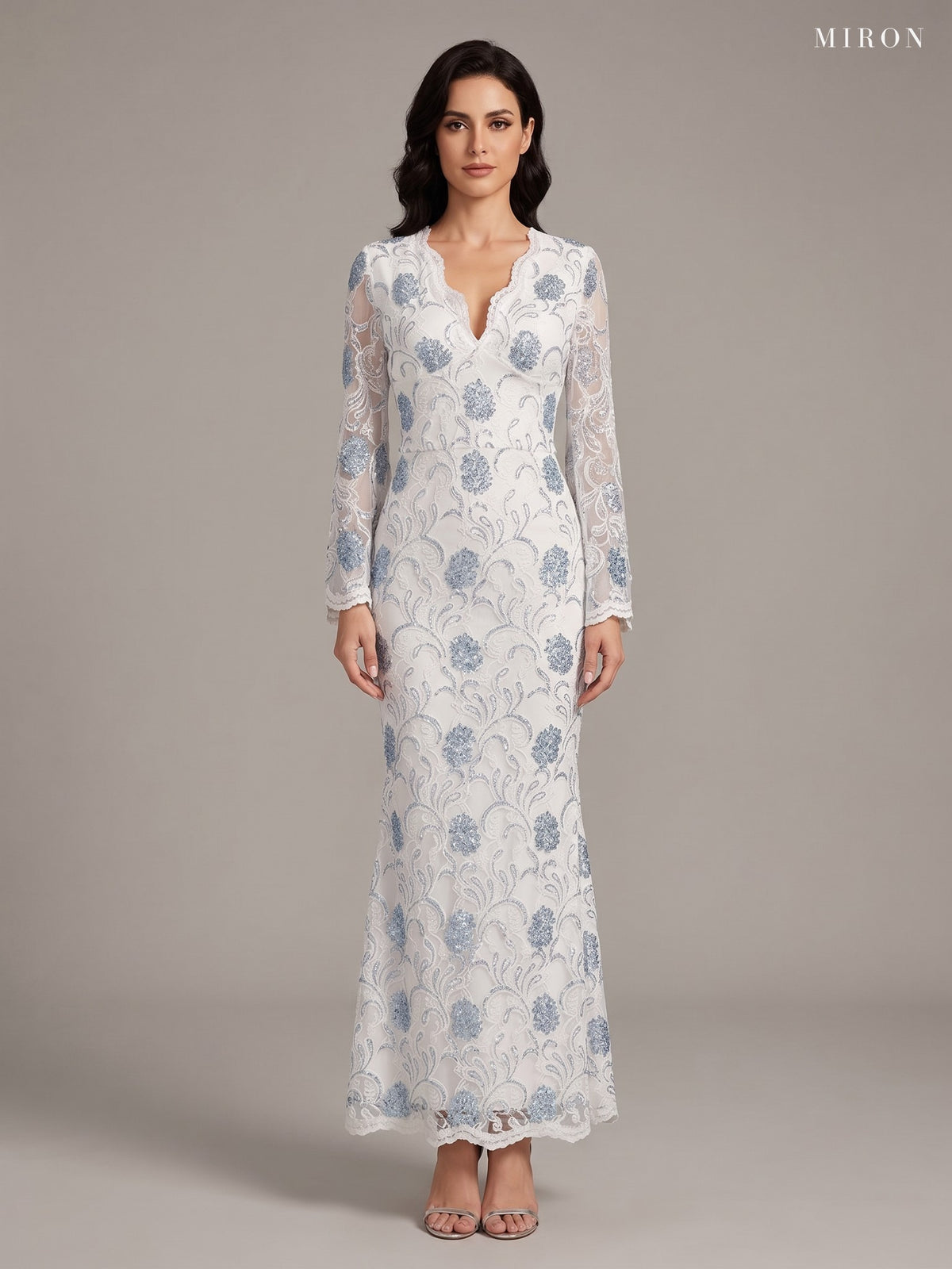 Miron White Long Dress ED-WHT-083 - studio front view