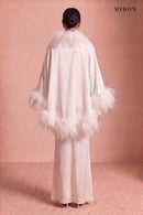 White Crystal Slip Gown & Feather Cape – studio, back
