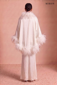 White Crystal Slip Gown & Feather Cape – studio, back