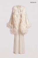 White Crystal Slip Gown & Feather Cape – front view