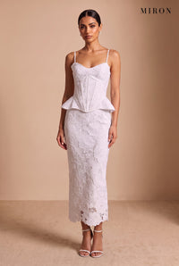 White Venise Lace Corset & Skirt Set – studio, front