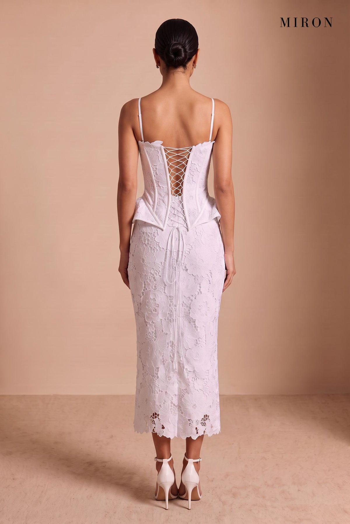 White Venise Lace Corset & Skirt Set – studio, back
