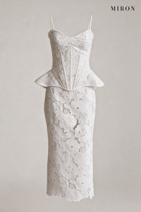 White Venise Lace Corset & Skirt Set – front view