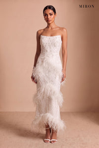 White Feather Strapless Gown – studio, front