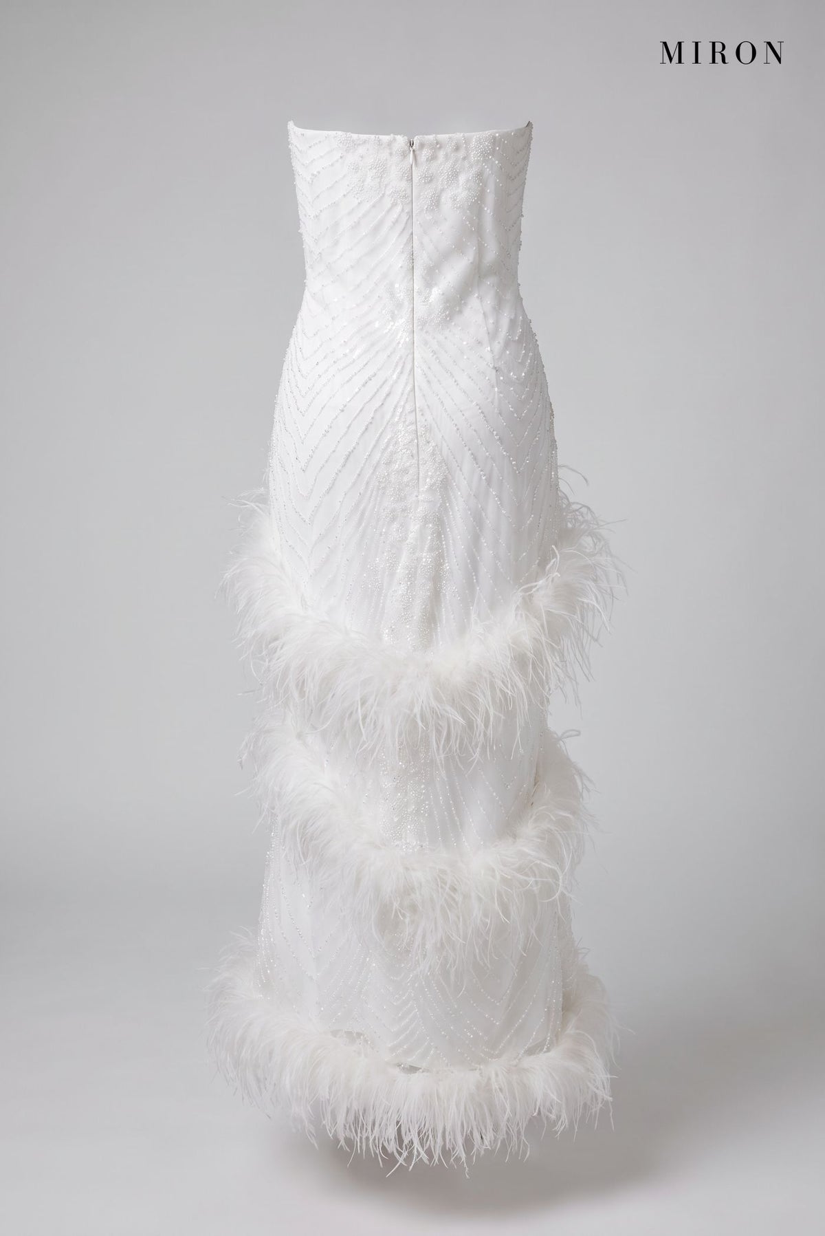 White Feather Strapless Gown – back view