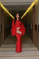 Red Crystal-Embellished Dress