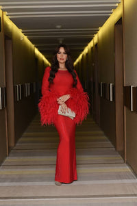 Red Crystal-Embellished Dress