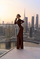 Brown Off Shoulder Dress.