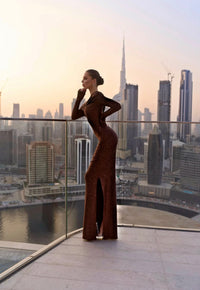 Brown Off Shoulder Dress.