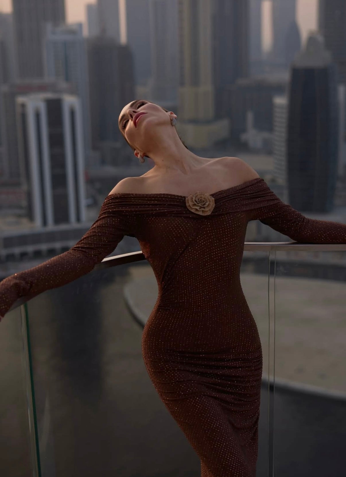 Brown Off Shoulder Dress.