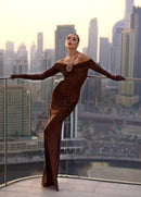 Brown Off Shoulder Dress.