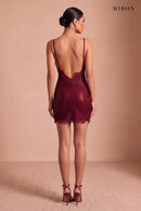 Burgundy Crystal Lace Slip Mini – studio, back