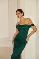 Olive Green Mesh Crystal Embellished Dress