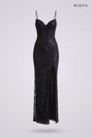 Black Crystal Lace-Panel Gown, ghost front