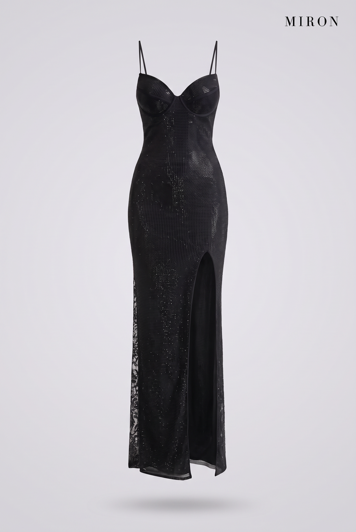 Black Crystal Lace-Panel Gown, ghost front