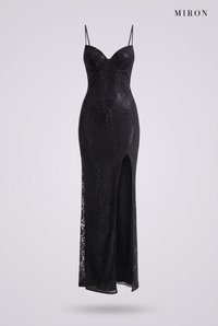 Black Crystal Lace-Panel Gown, ghost front