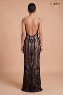 Black Crystal Tulle Long Dress – studio, back (low open back)