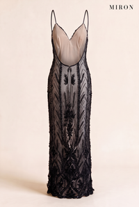 Black Crystal Tulle Long Dress – back view